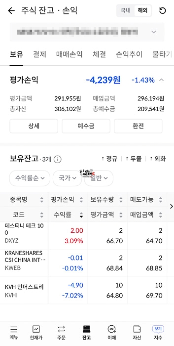 리치메이트 주식 잔고 현황 KWEB DXYZ 수익률 공개