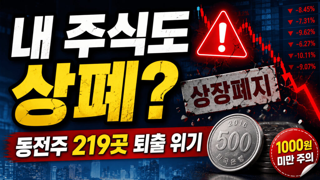 내 주식도 상폐될까라는 문구와 상장폐지 경고, 하락 차트가 들어간 동전주 상장폐지 대표 이미지