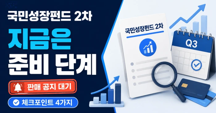 국민성장펀드 가입방법, 2차 출시 전 확인할 조건 2 국민성장펀드 2차 판매 공지를 기다리며 확인할 네 가지 조건을 보여주는 이미지